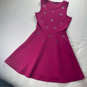 APT.9 FUSCHIA-RHINESTONE EMBELLISHED- FIT & FLARE-SLEEVELESS DRESS -SIZE-M